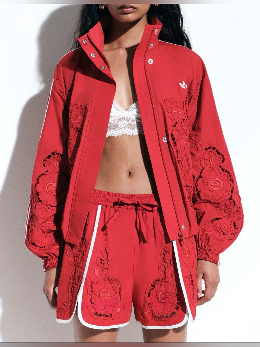 NWT adidas Originals x ASOS cutwork sprinter shorts in red - Picture 6 of 10